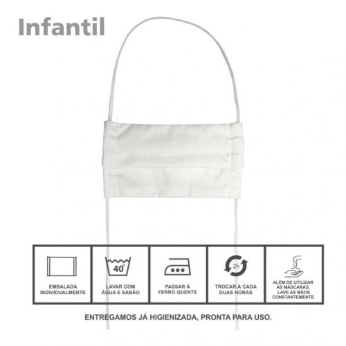 Máscara 100% Algodão Reutilizável Infantil com Elástico Continuo