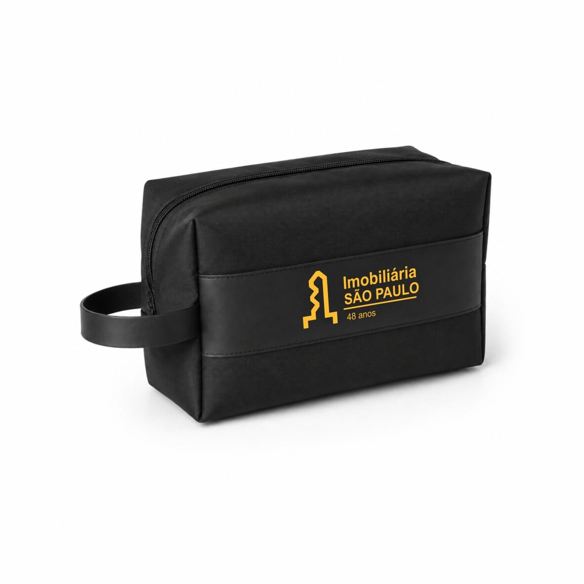 Necessaire Box com Faixa em Couro Sintético − 20x12x10 cm