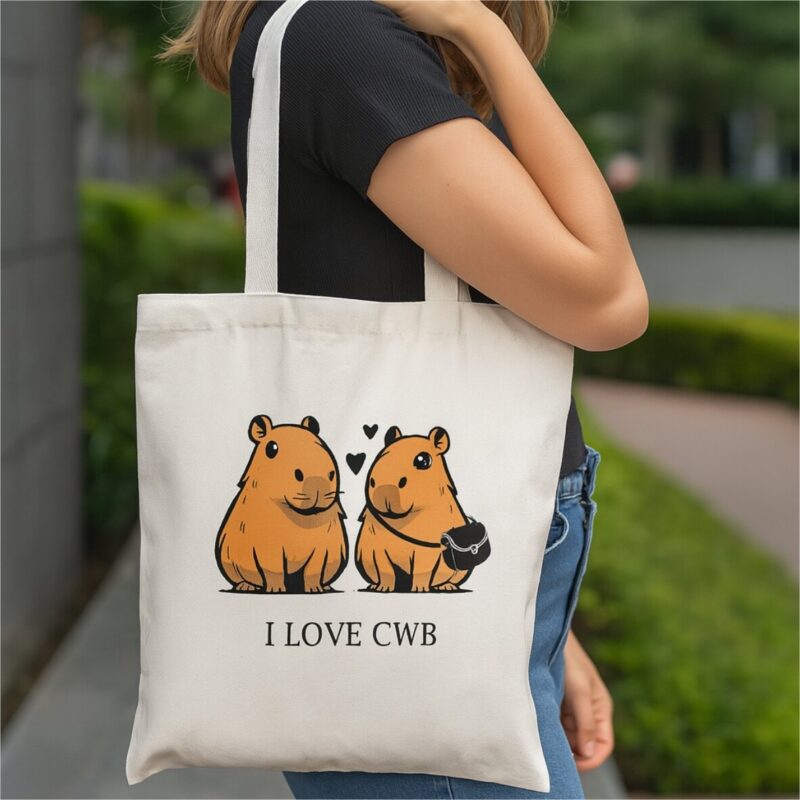 Ecobag Sacola Estampa Capivara Casal Ecológica Algodão cru 35x40 - Imagem 4