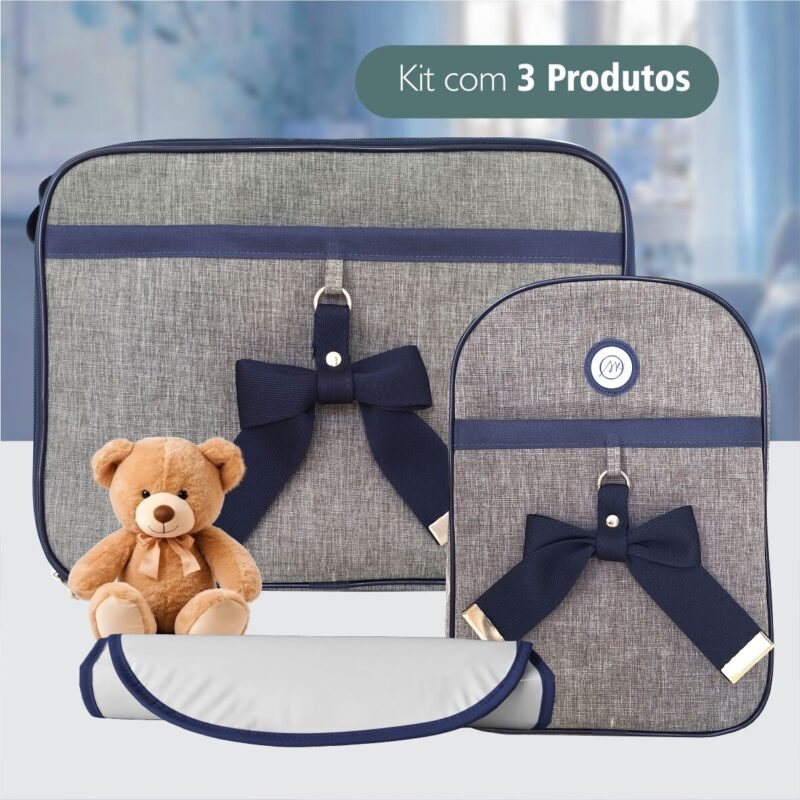 Bolsa Kit Maternidade 3 Peças Para Menino Azul Marinho - Imagem 8