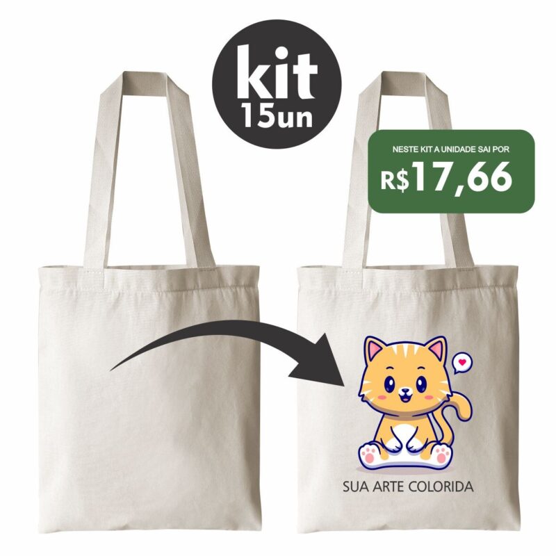 KIT 15 EcoBags Cru 35x40 PERSONALIZAÇÃO COLORIDA
