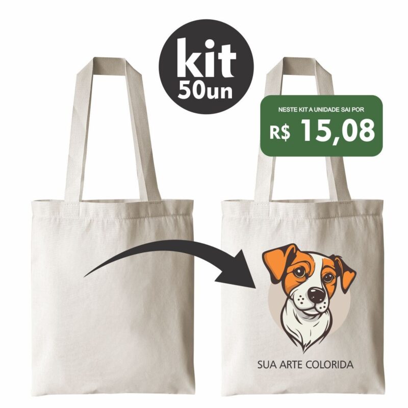 KIT 50 EcoBags Cru 35x40 PERSONALIZAÇÃO COLORIDA