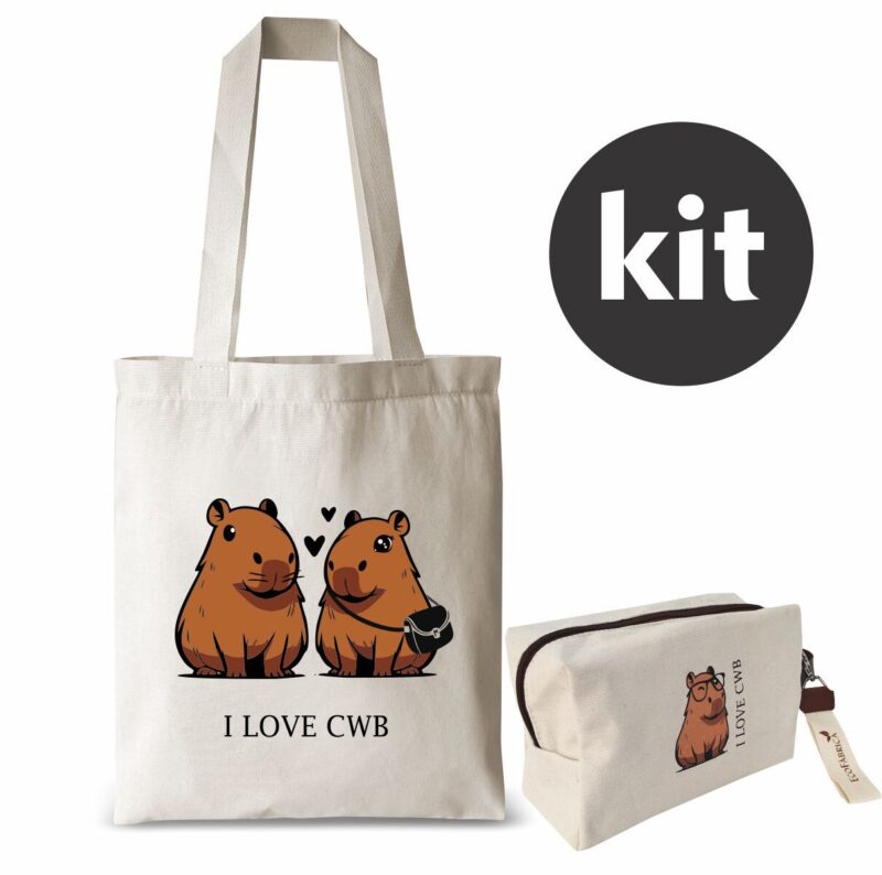 KIT Ecobag + Necessaire Box 22x14x8 Capivara