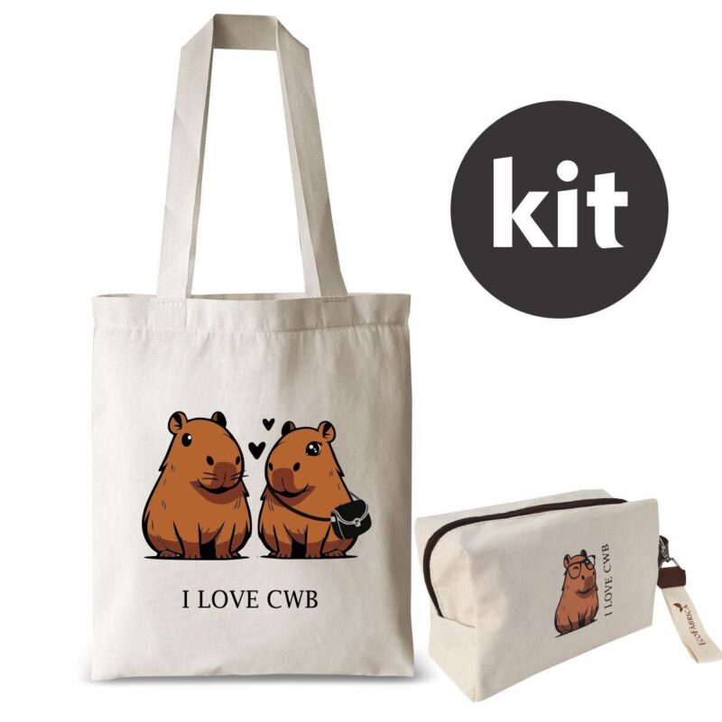 KIT Ecobag + Necessaire Box 22x14x8 Capivara