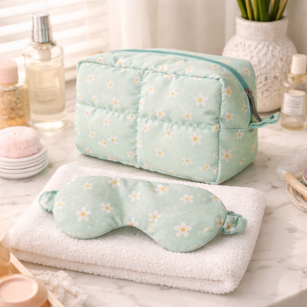 Kit Necessaire e tapa Olho Margaridas Verde - Imagem 2