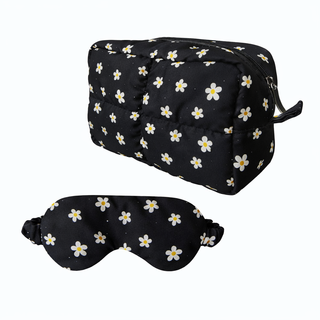 Kit Necessaire e tapa Olho Margaridas Preta