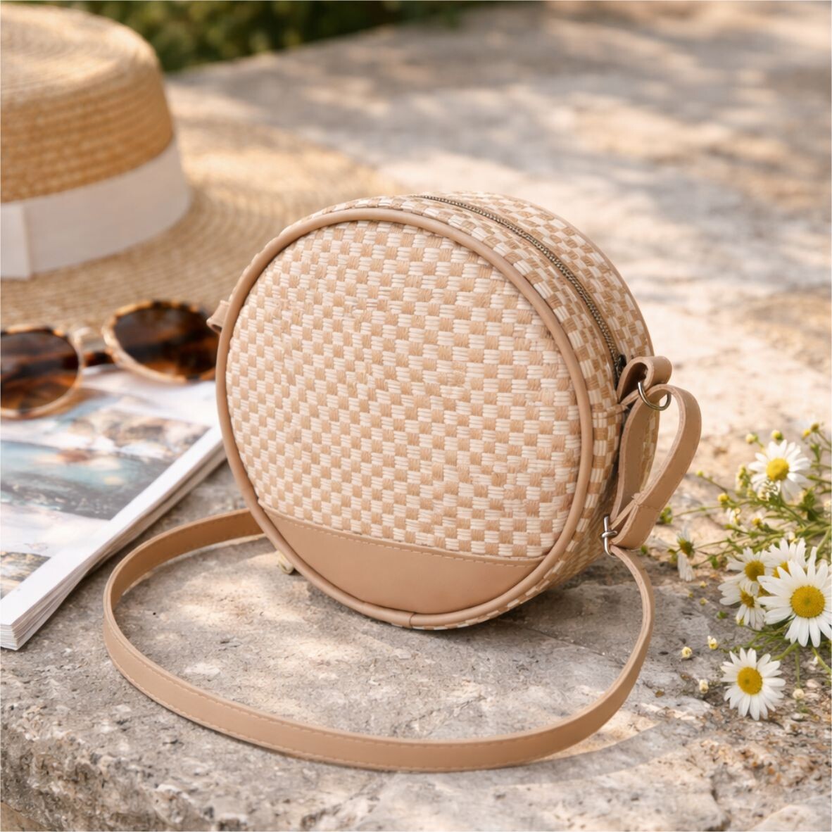 Bolsa Dot Redonda 18x18x5 de Palha - Imagem 3