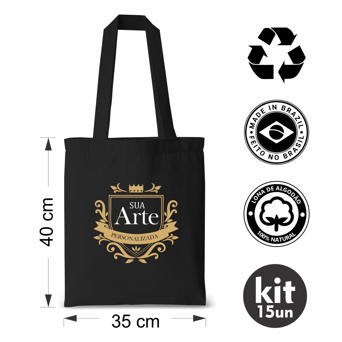 KIT 15 EcoBags PRETA 35x40 PERSONALIZADA - Imagem 2