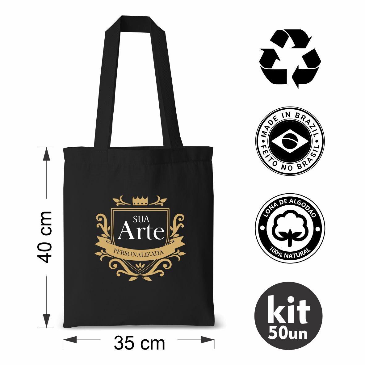 KIT 10 EcoBags PRETA 35x40 PERSONALIZADA - Imagem 2
