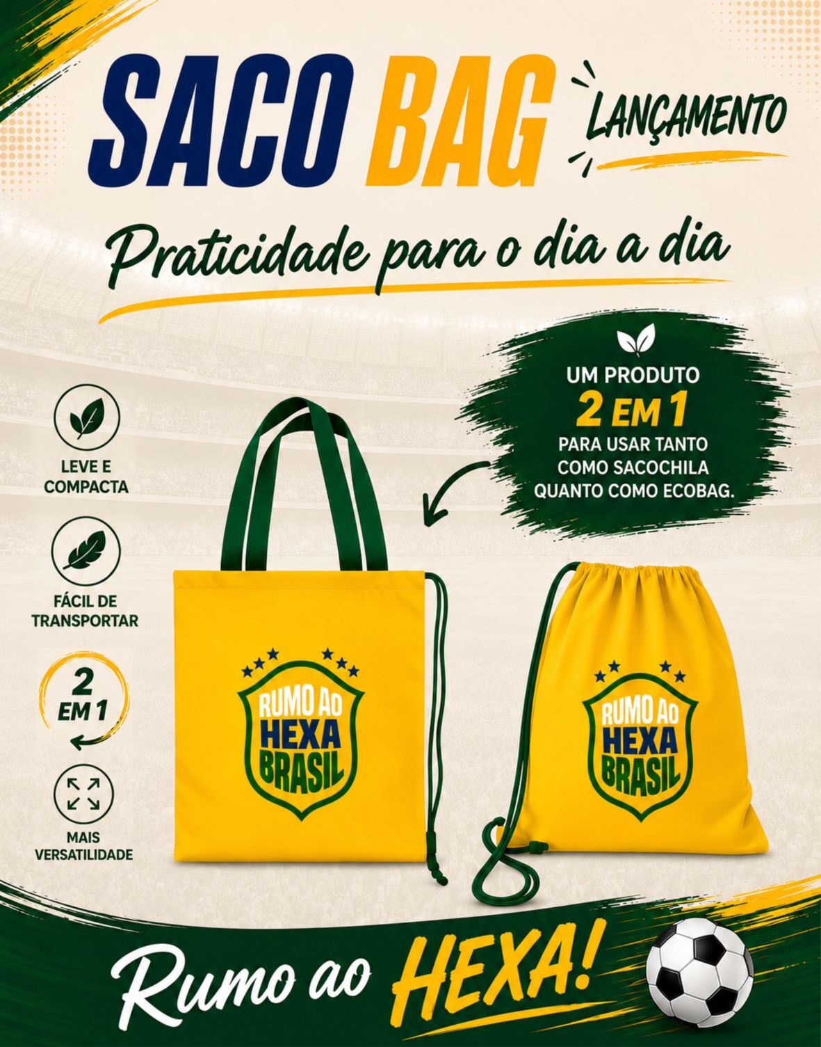 SacoBag em Lona Cru 35x40cm COPA - Imagem 3